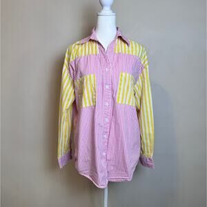 Color Block Striped Button-Down Relaxed Fit Shirt - Size S